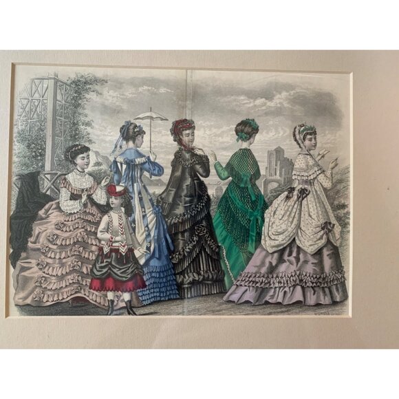 Antique Victorian Fashion Print Art Matte 1850's 14" x 12" Decor 7411 - Picture 5 of 7
